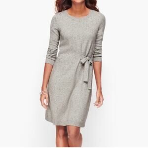 Talbots Womens Side Tie Long Sleeve Sweater Dress Small Heathered Gray